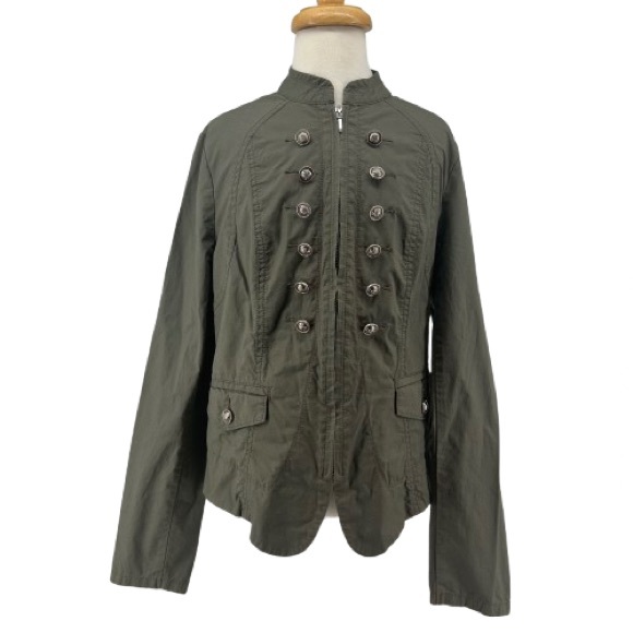 INC International Concepts Jackets & Blazers - INC International Concepts Olive Green Zip Up Faux Button Military Jacket READ